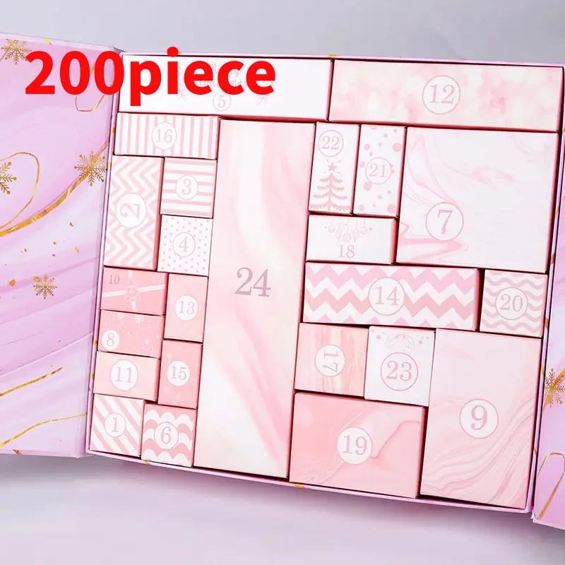 20 0piece.Custom.Double Door Pink 2025 Countdown Advent Calendar Box Refillable 24 Days Empty Boxes