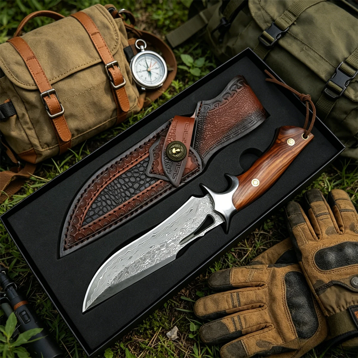 

High Hardness VG10 Damascus Blade Red Sandalwood Outdoor Wilderness Survival Knife Camping EDC Tool Portable Knife with Gift Box