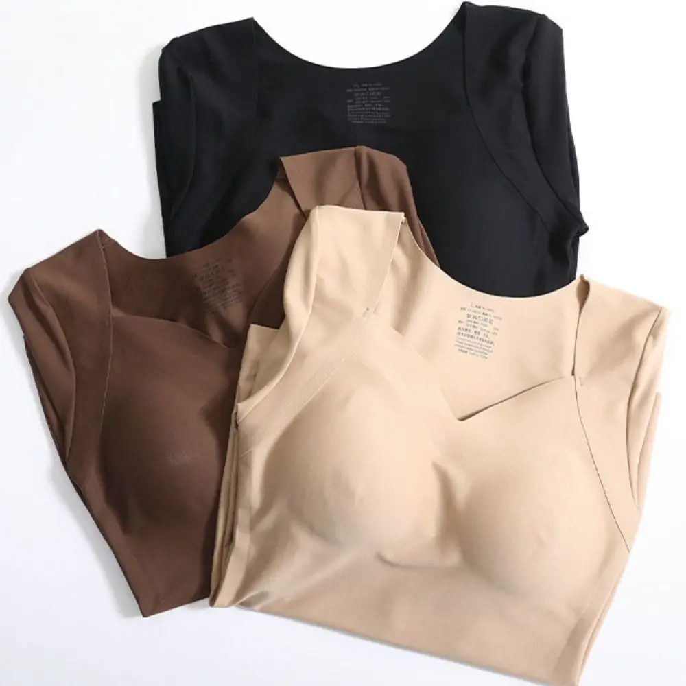 

Basic V-neck Women Thermal Underwear Solid Bottoming Shirt Underwear with Pad Pullover Sleepwear Long Sleeves Warm Top Female