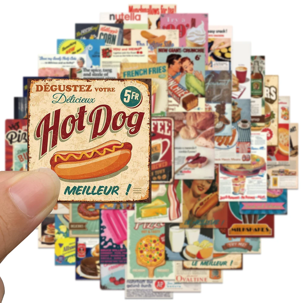 50pcs Retro POP Style Food Promotional Mini Poster Cover Stickers Decal DIY Diary Suitcase Fridge Phone Laptop Bike Car Sticker