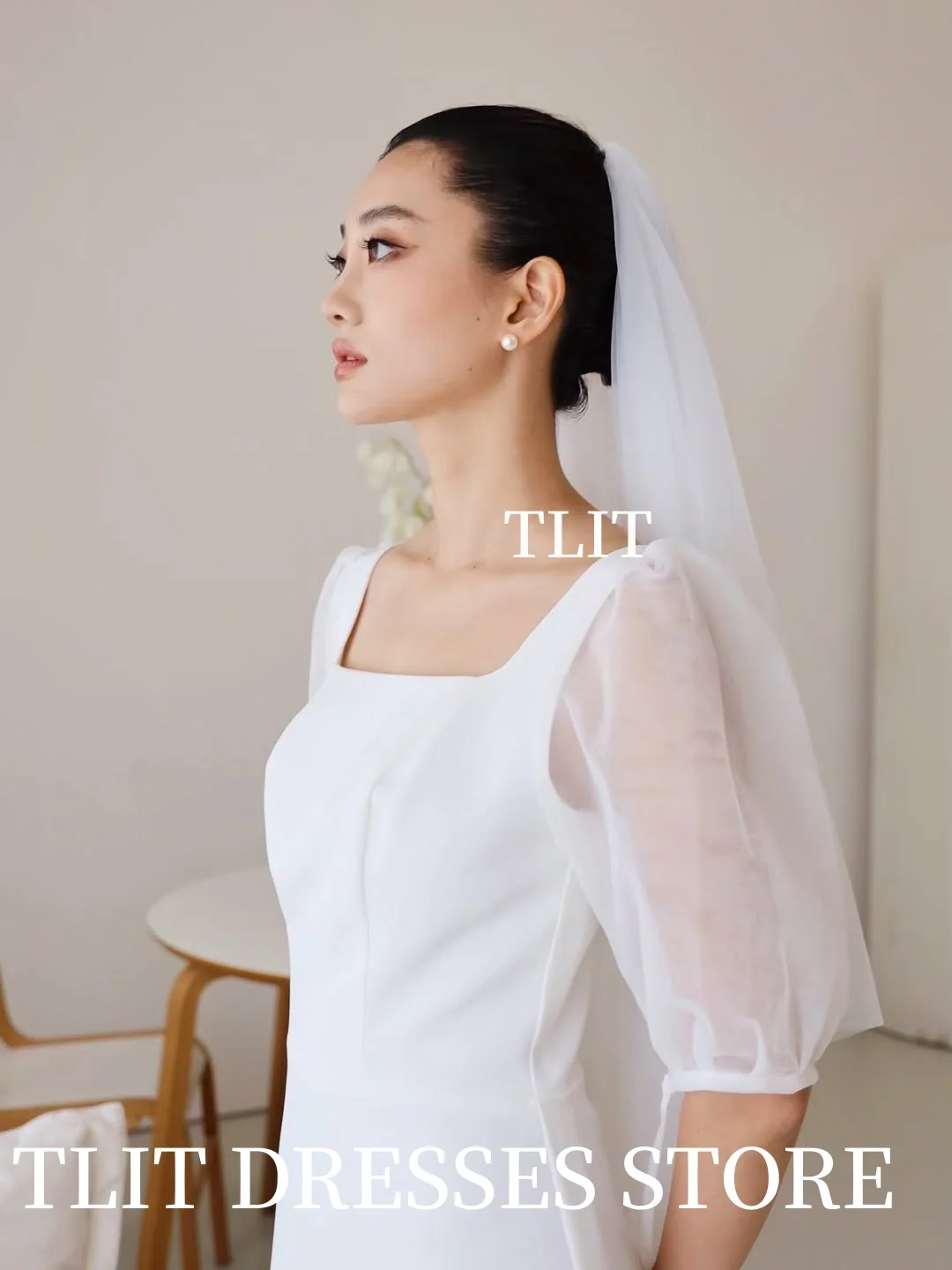 TLIT elegante vestido de novia de satén de seda blanca cuello cuadrado vestido de fiesta de manga Regular vestido de novia coreano fotos sesión personalizada