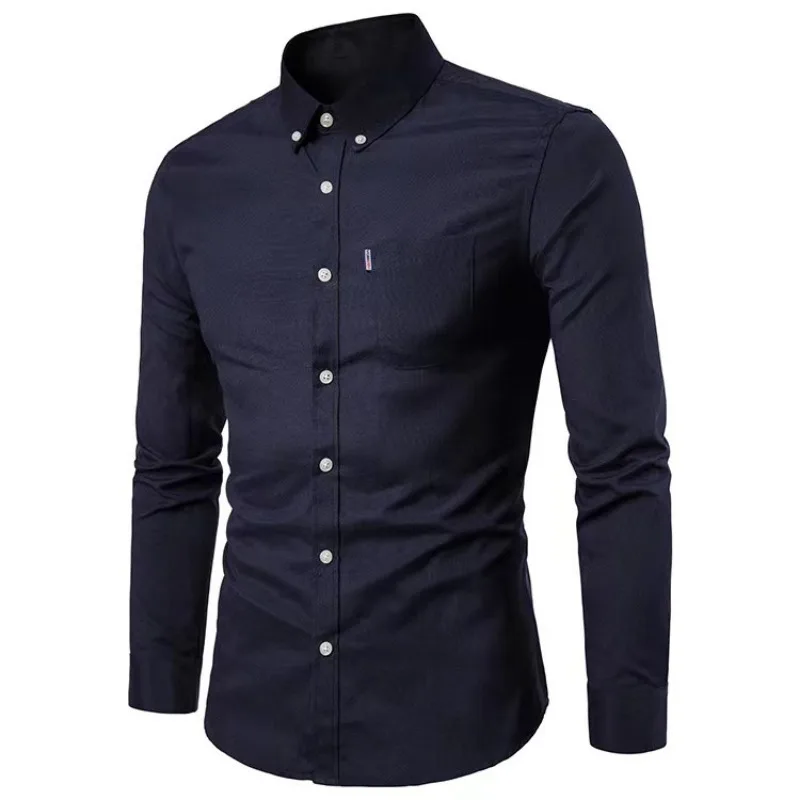 Mens Long-sleeved Shirt Black White Shirts Business Casual Tops Lapel Single-breasted Solid Color Designer Clothes Men Shirts