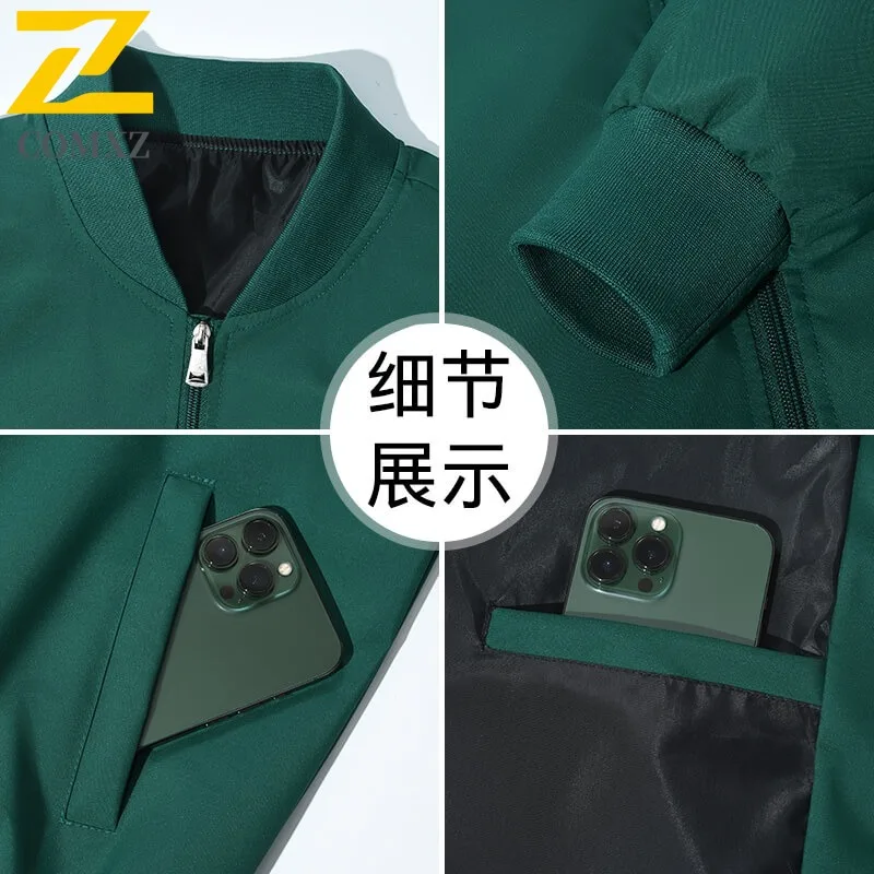 سترة COMXZ للرجال مطبوعة بحروف 2025 وياقة بيسبول خفيفة الوزن عصرية للسفر في الهواء الطلق معطف مضاد للرياح سترات Preppy ملابس الشارع