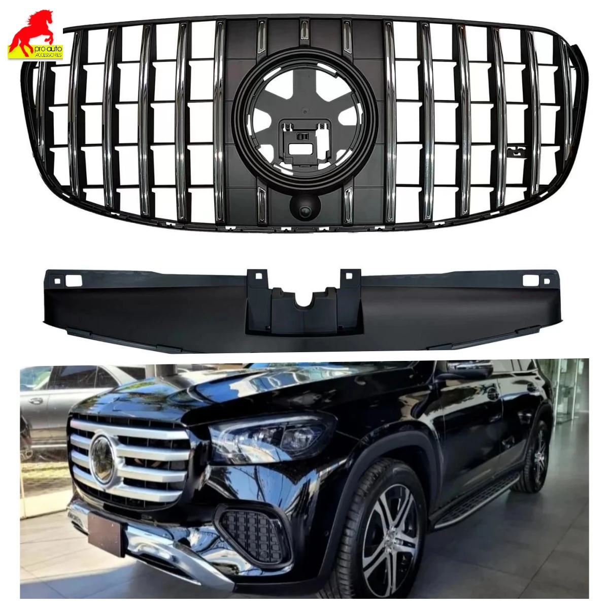 

New GT Style for Mercedes Benz GLS Class X167 2024+ GLS400 GLS450 GLS580 Front Bumper Grill Mesh Grille Styling Car Accessories