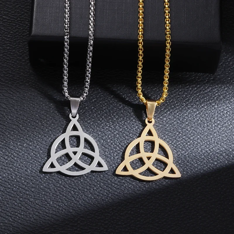 Classic Stainless Steel Irish Celtic Knot Endless Eternity Necklace Trinity Knot Pendant Men Women Lucky Amulet Jewelry Gift