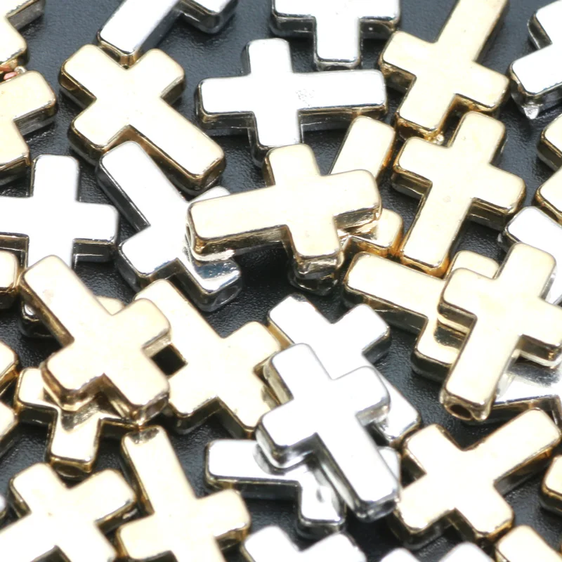 50pcs 9x13mm Gold Silver Color CCB Cross Beads Acrylic Loose Spacer Beads For Jewelry Making DIY Bracelet Necklace Accessories