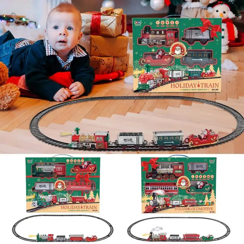 Set di binari del treno per bambini Set di treni giocattolo per sotto l'albero di Natale con locomotiva elettrica leggera e sonora per vagoni ferroviari