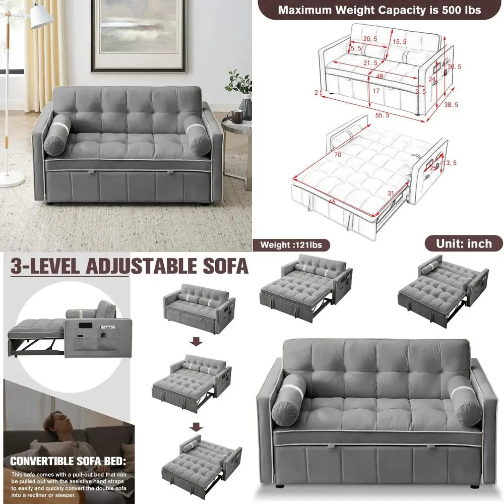 

Выдвижной диван-кровать, 2-местный двухместный диван с боковыми карманами, регулируемая спинка, поясничные подушки, удобная гостиная F