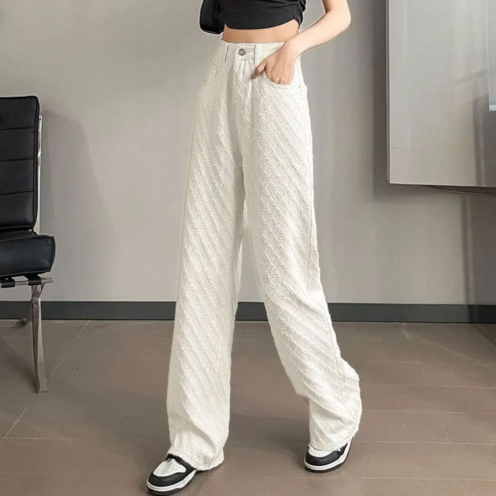 

Female Clothing Grid Denim Jeans Baggy Korean Jeans Women Y2k Casual Straight Leg High Waist Pants Streetwear