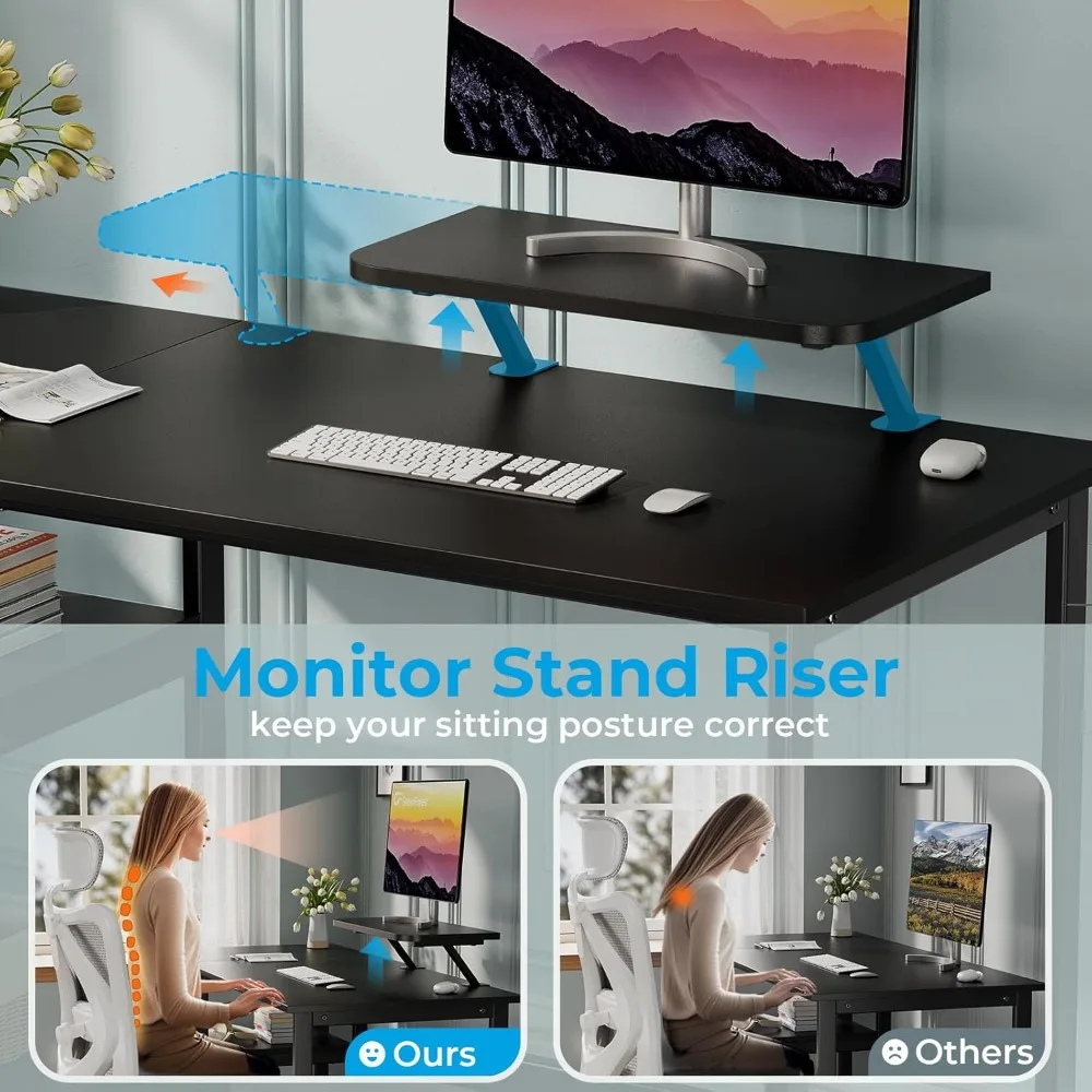 Computer Desk 39 Inch with Monitor Stand, Office Desk with Adjustable Storage Shelves, Small Gaming Desk for Home Work Writing