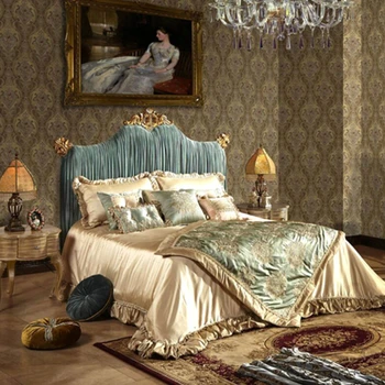 미적인 유럽 침실 더블 침대 프레임, 마스터 그린 살롱 퀸 킹 침대 프레임, 고급 조명, Deux 장소 침실 가구 