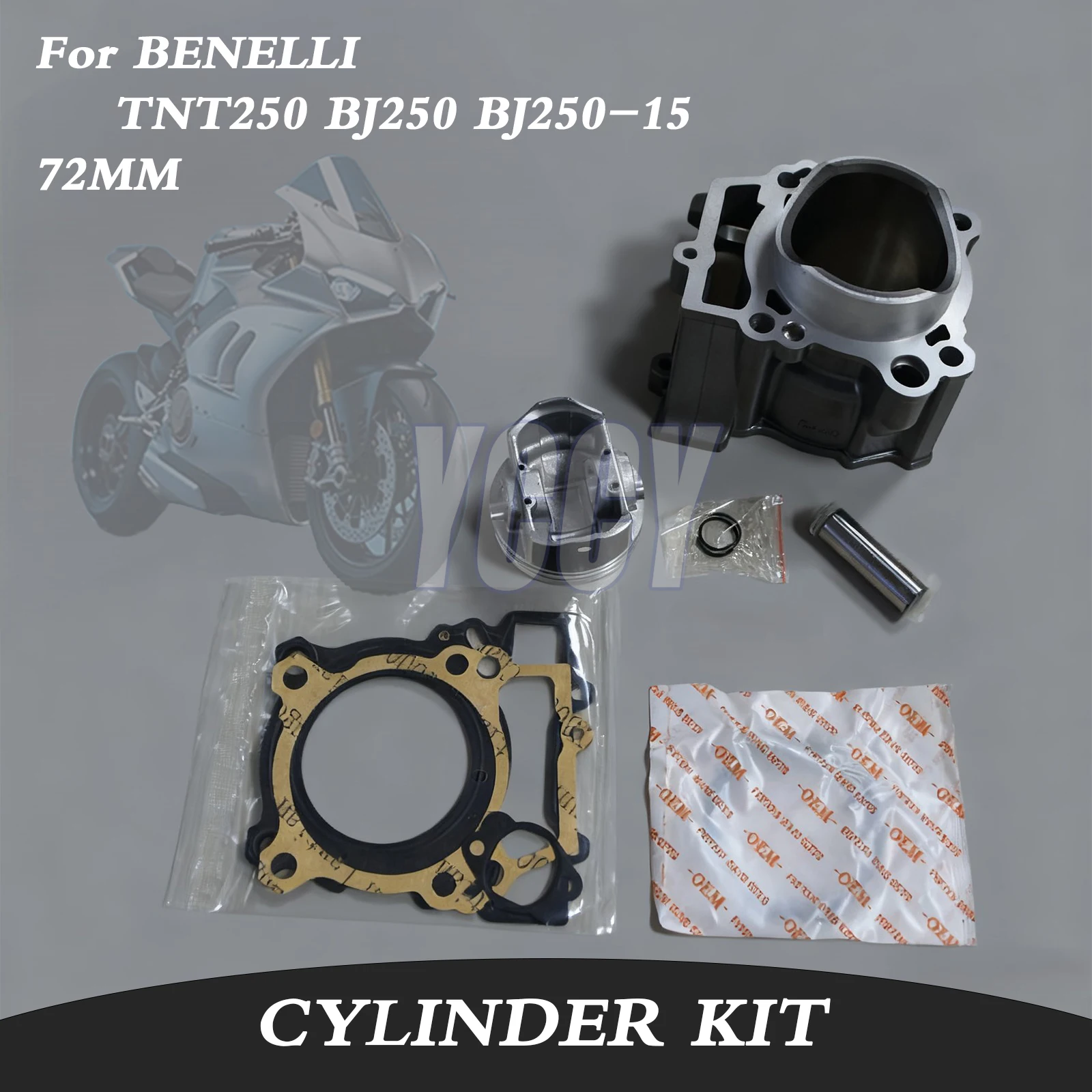 Kit de cilindro de motor de motocicleta de gran cilindro, 72MM, 250CC, apto para BENELLI TNT250 BJ250 BJ250-15 TNT BJ 250, piezas de motocicleta, Kit de junta de pistón