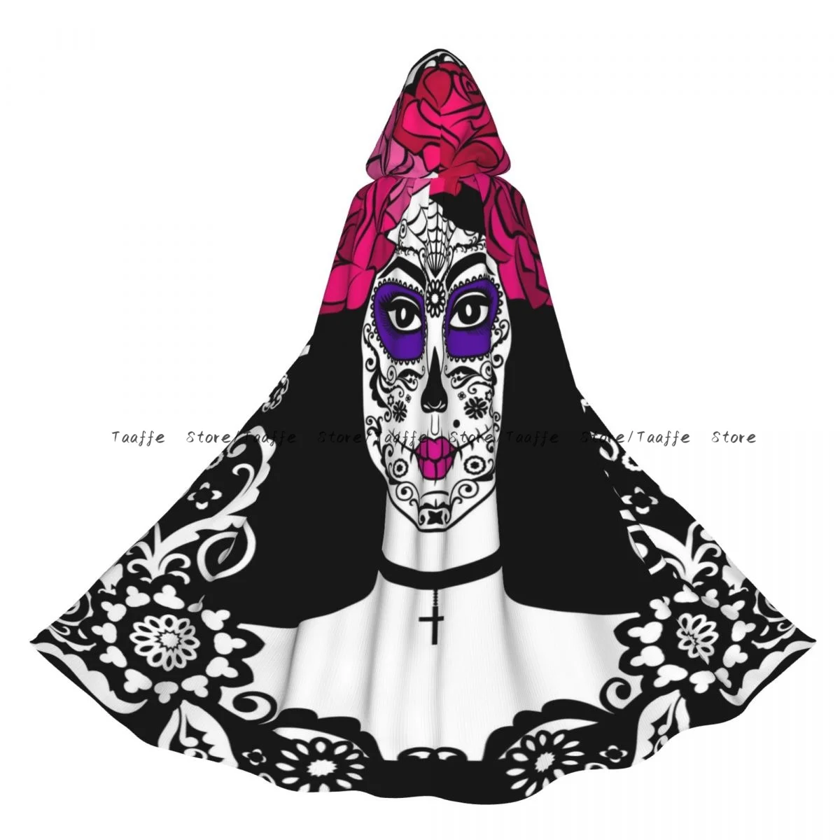 Capa unisex de Halloween para niña con calavera de azúcar, capa de maquillaje con capucha, disfraz Medieval, bruja, Wicca, vampiro