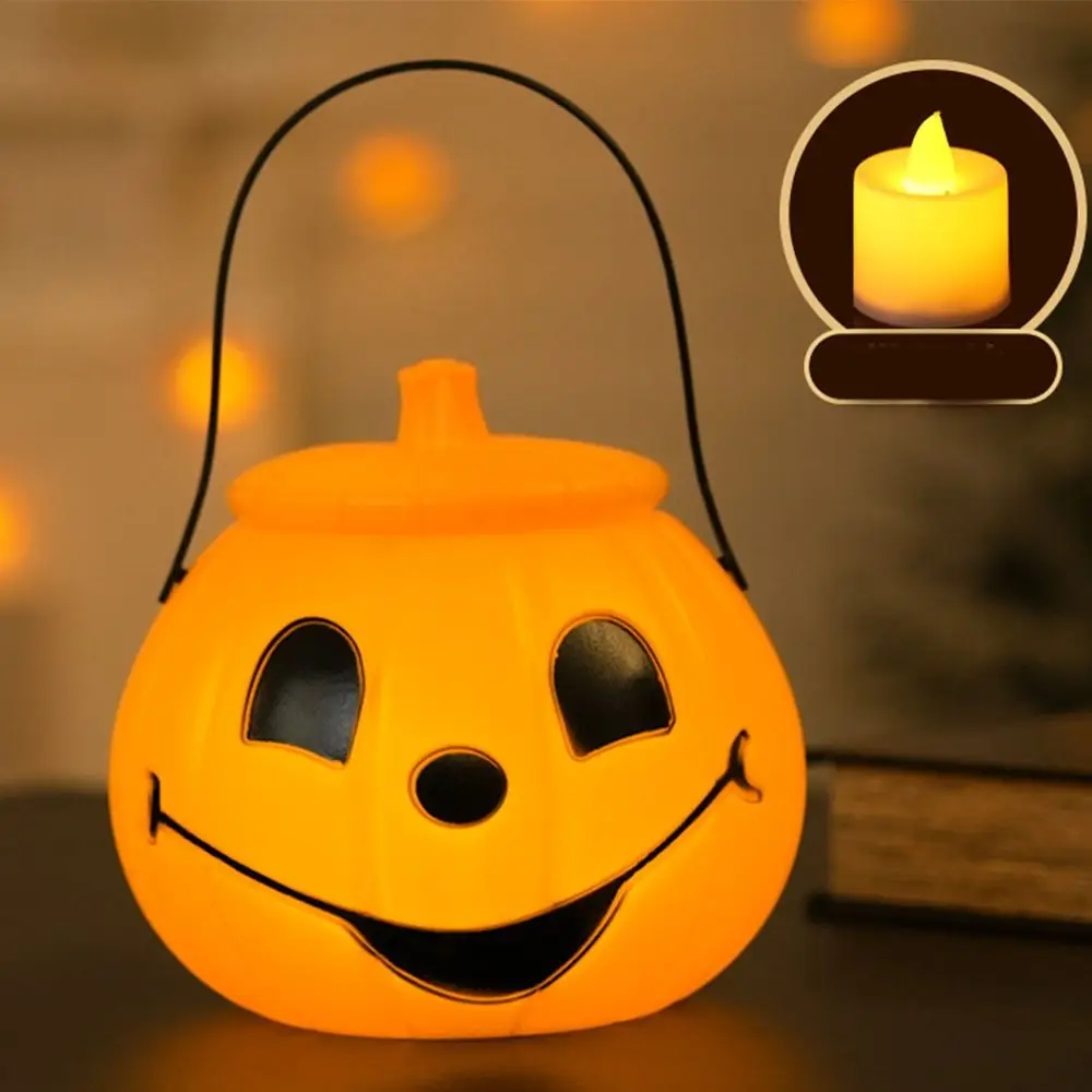 

with Cover Halloween Pumpkin Lantern Trick or Treat Handheld Pumpkin Bucket Plastic Portable Halloween Candy Can Kindergarten