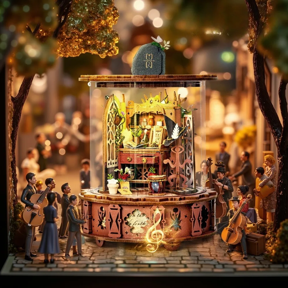 Magic Music Box Botanical Pavilion – 360° Rotating Lighted Miniature Building Model Toy Gift