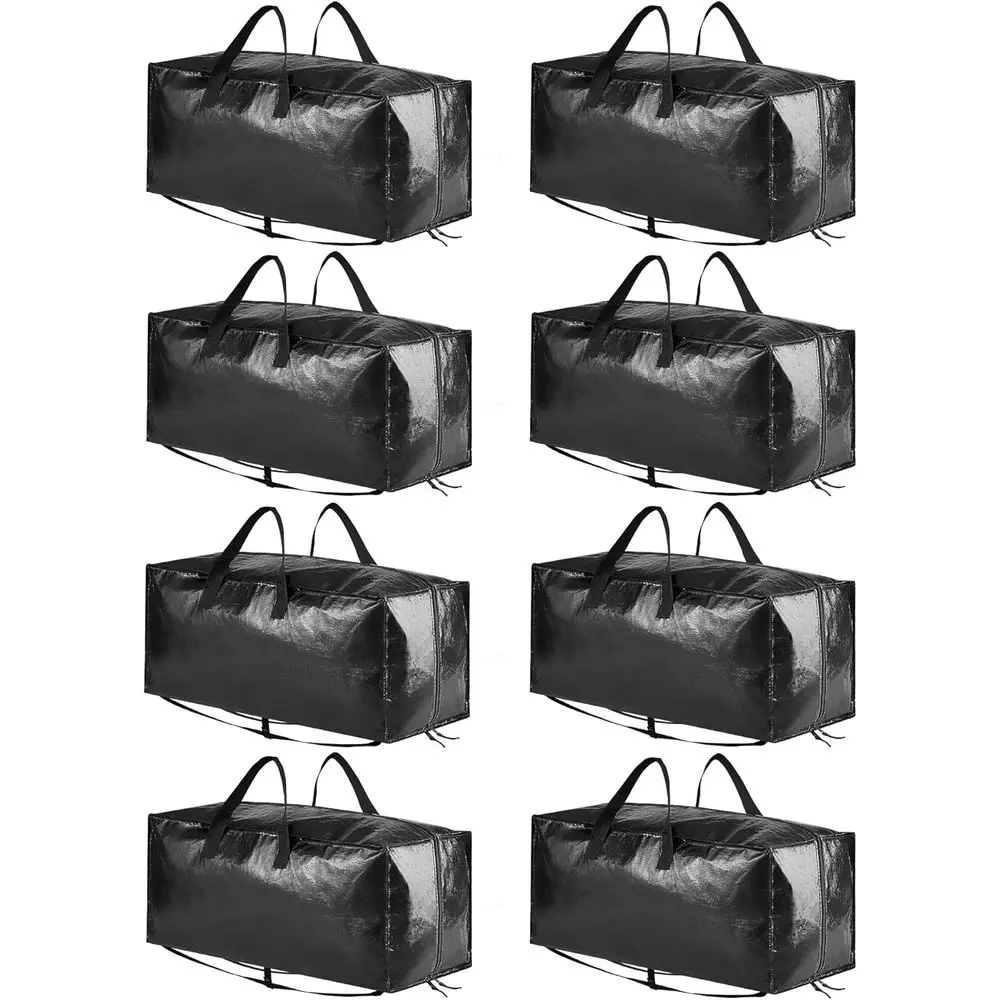 Paquete de 8 Bolsas de Almacenamiento Grandes y Resistentes con Correas de Mochila, Asas Fuertes, Cierres, Ideales para Mudanzas y Artículos Esenciales para Dormitorios, Color Negro