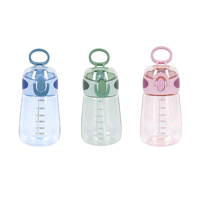 400Ml Water Bottle With Straw Drinking Bottle For Toddlers With Handle Wide Mouth Leak-Proof Cute Straw Bottle