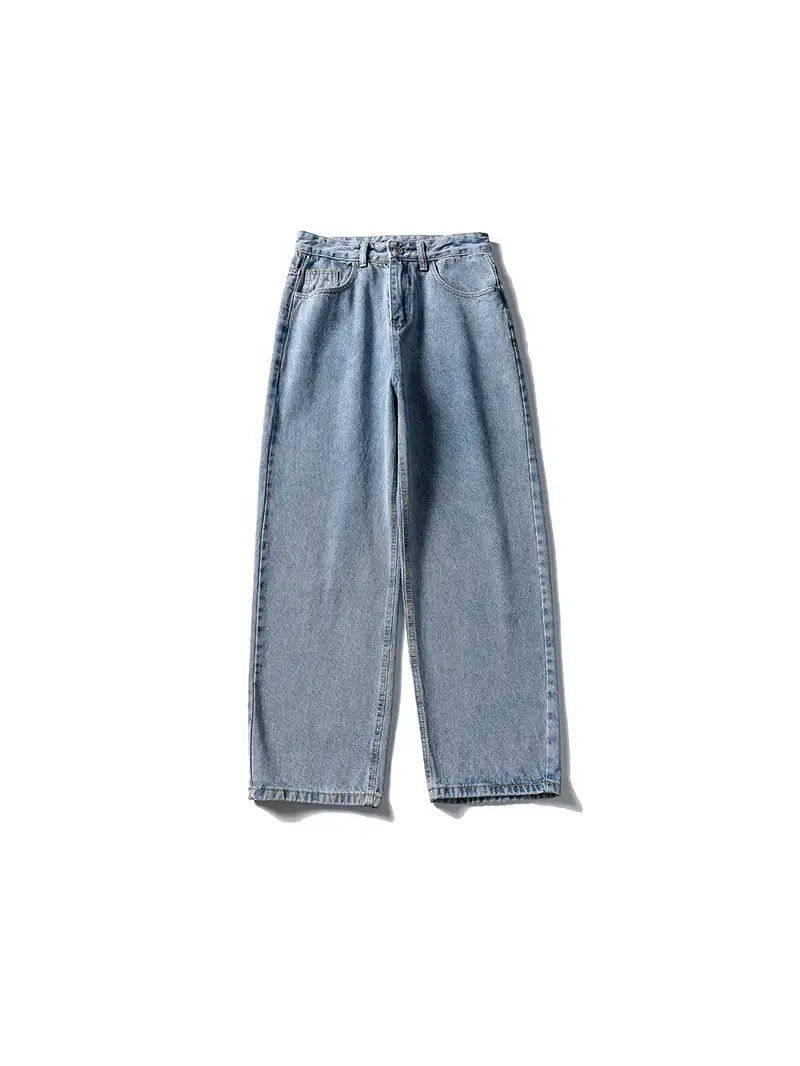 

Aimatarget Casual Basic Tee-color Straight Leg Jeans for Teenagers Spring Autumn Wear Resistant Long Pants mid Waist Zipper
