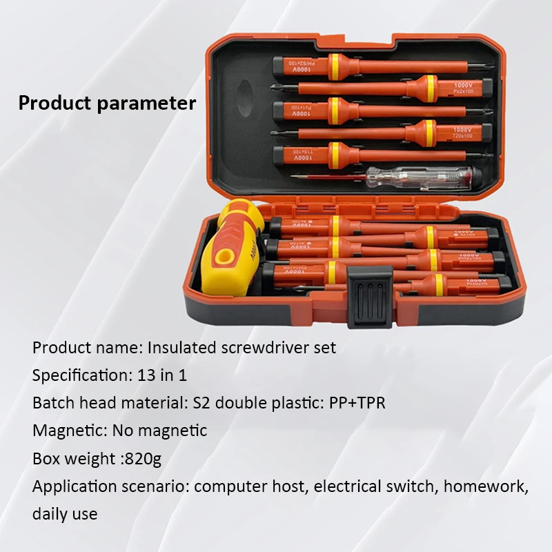 Electrician Repair Tools Kit 13pc 1000V Changeable Insulated Screwdrivers Set Magnetic Slotted Bits Repair Tool Electrician Tool image 2