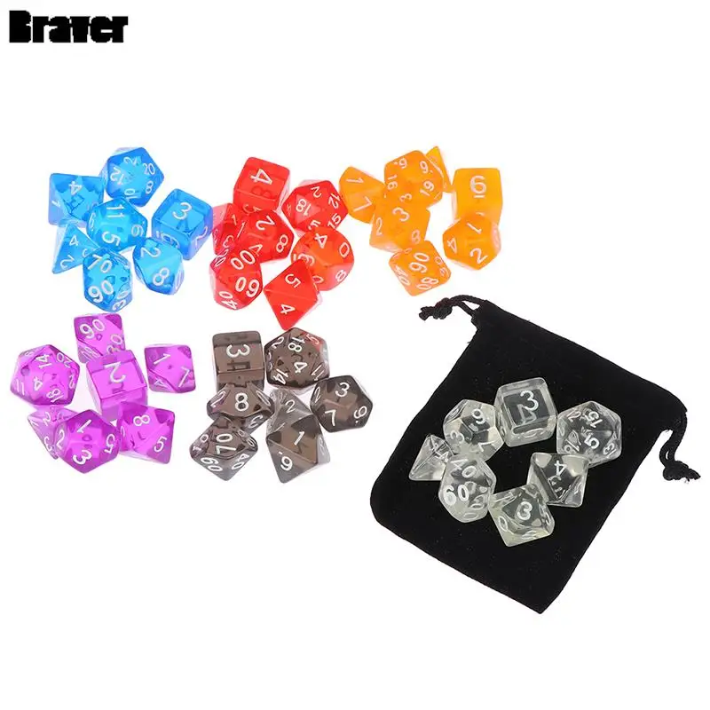 7 Chiếc Đa Diện Khuyến Mãi Xúc Xắc Bộ DnD D4, D6, D8, D10, D %, D12, d20 Rpg Trò Chơi Có Túi Đựng