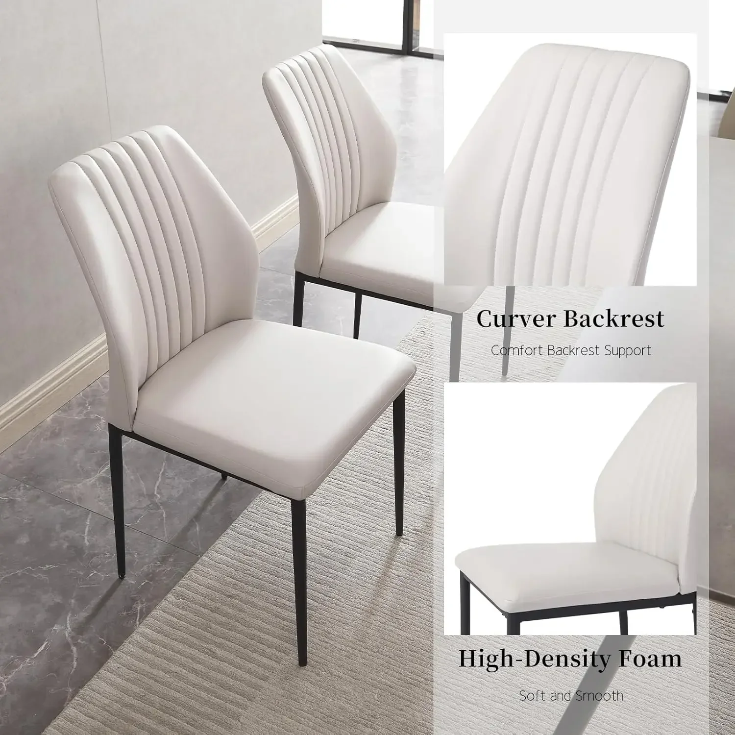 A 5 Piece Dining Table Set 42.9 Inch Modern Kitchen Table and Leather Dining Chairs for Kitchen Dining Room