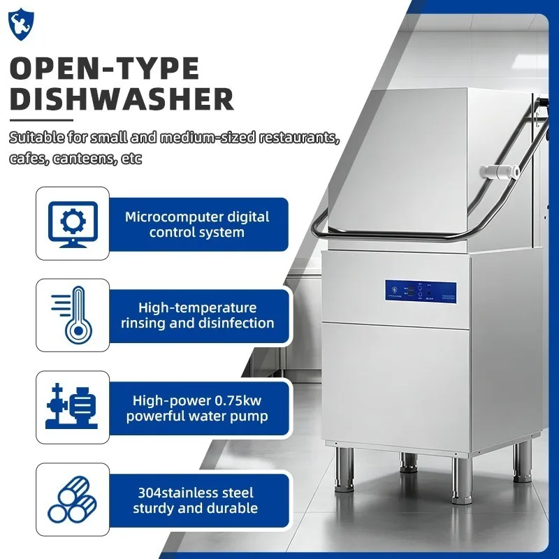 Commercial Hood Type Dishwasher, Automatic SUS304 High-Pressure Spray, Dishwashing Machine for Restaurant Kitchen