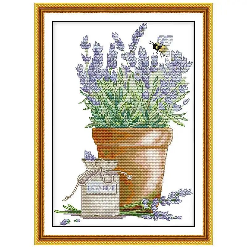 Modelli di lavanda e api contati Set di punto croce all\'ingrosso 11CT 14CT timbrato DMC Animal Cross-Stitch Kit ricamo ricamo