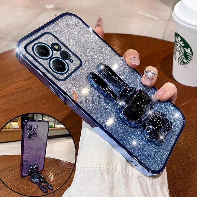 Handsome Rabbit Plating Phone Holder Case For Xiaomi Redmi Note 12 12 Pro Plus 12S 12T Pro 12Pro 11SE 11 11Pro 10 10S 9 9S Cover