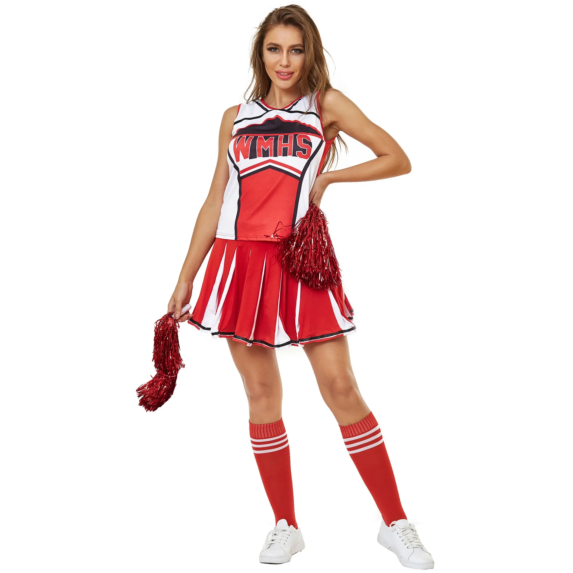 2024 New Blue Red Sexy Cheerleader Costume High School Girl Musical Cheerleading Uniform Sport Cheer Fancy Dress 2-piece Set