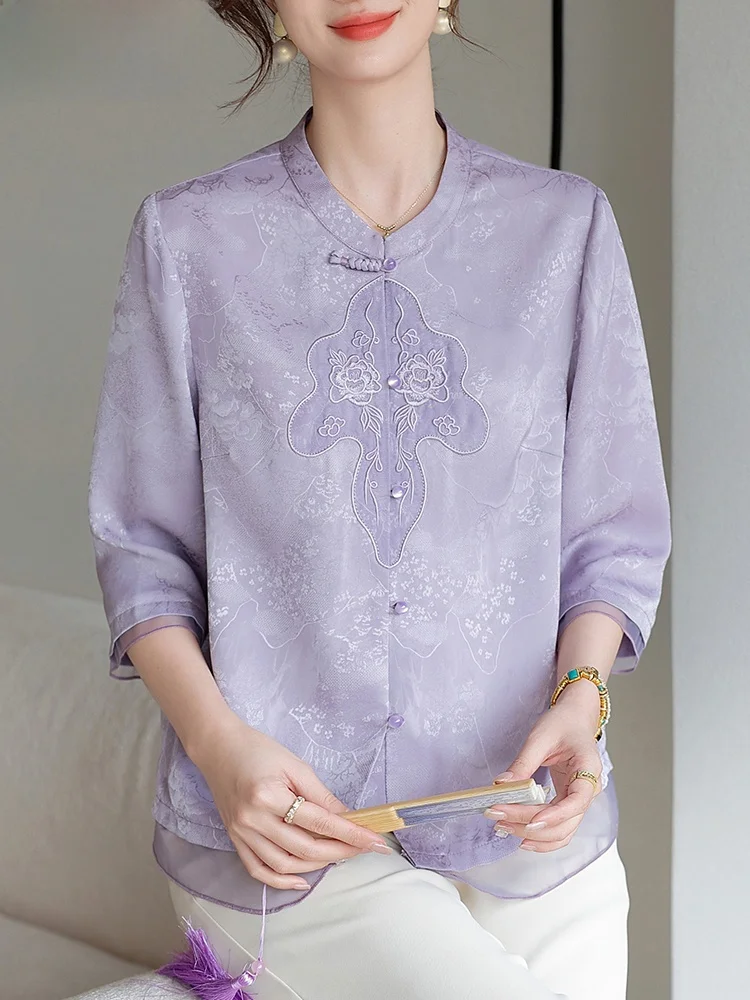 

New Chinese Sle Summer Outfit Set for Mom 2025 New irt Two-Piece Set ly Women Faionable Lightweight Polyester Blend