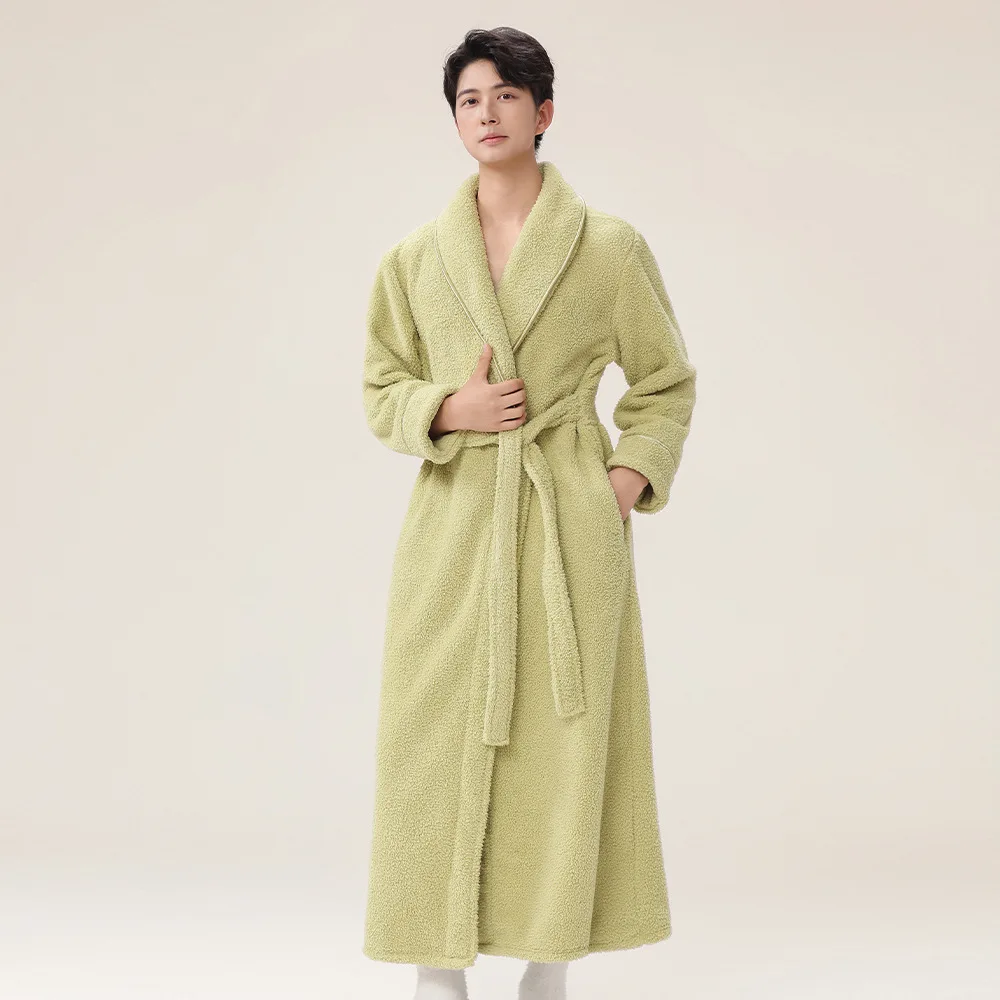 

Winter Thick Couple Robe Coral Fleece Sleepwear Plush Warm Flannel Kimono Bathrobe Gown with Pocket Men Homewear Lounge Wear