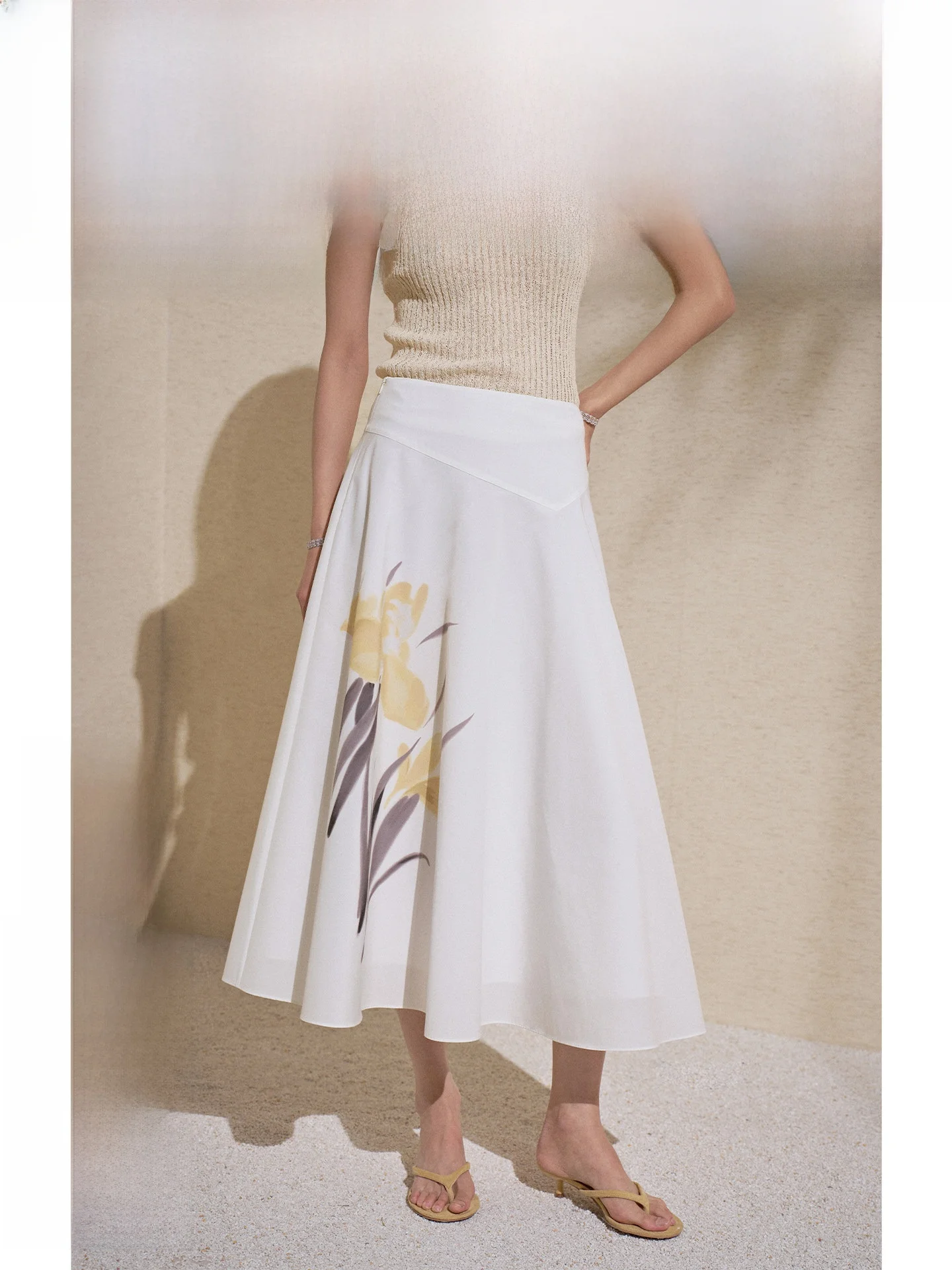 

Элегантная простая юбка макси с принтом, высокая талия, смесь полиэстера и хлопка, удобная мягкая ткань, повседневная летняя новинка