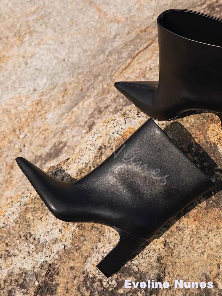 

Autumn/Winter New Style Simple Mid Calf Boots Women Pointed Chunky High Heel Loose Slip-on Boots Stylish Versatile Ankle Boots