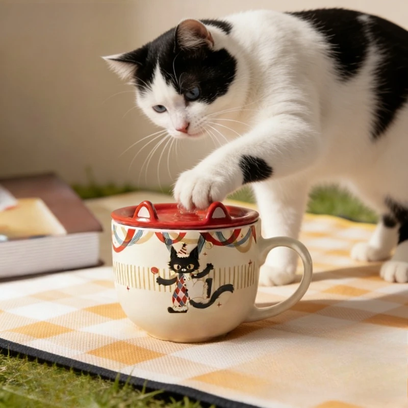 Cute Cat Bowls Ceramic Drinking Cup Human Pet Dual-purpose Water Bowl Food Basin Elevated Neck Protecting Cat Bowls Supplies