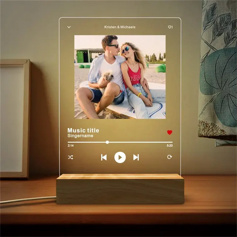 لوحة موسيقى مخصصة مع ضوء LED ، صورة مخصصة ، لوحة أغاني ، مصباح قلب أكريليك ، هدية رومانسية ، ذكرى عيد الحب ، طباعة ثلاثية الأبعاد