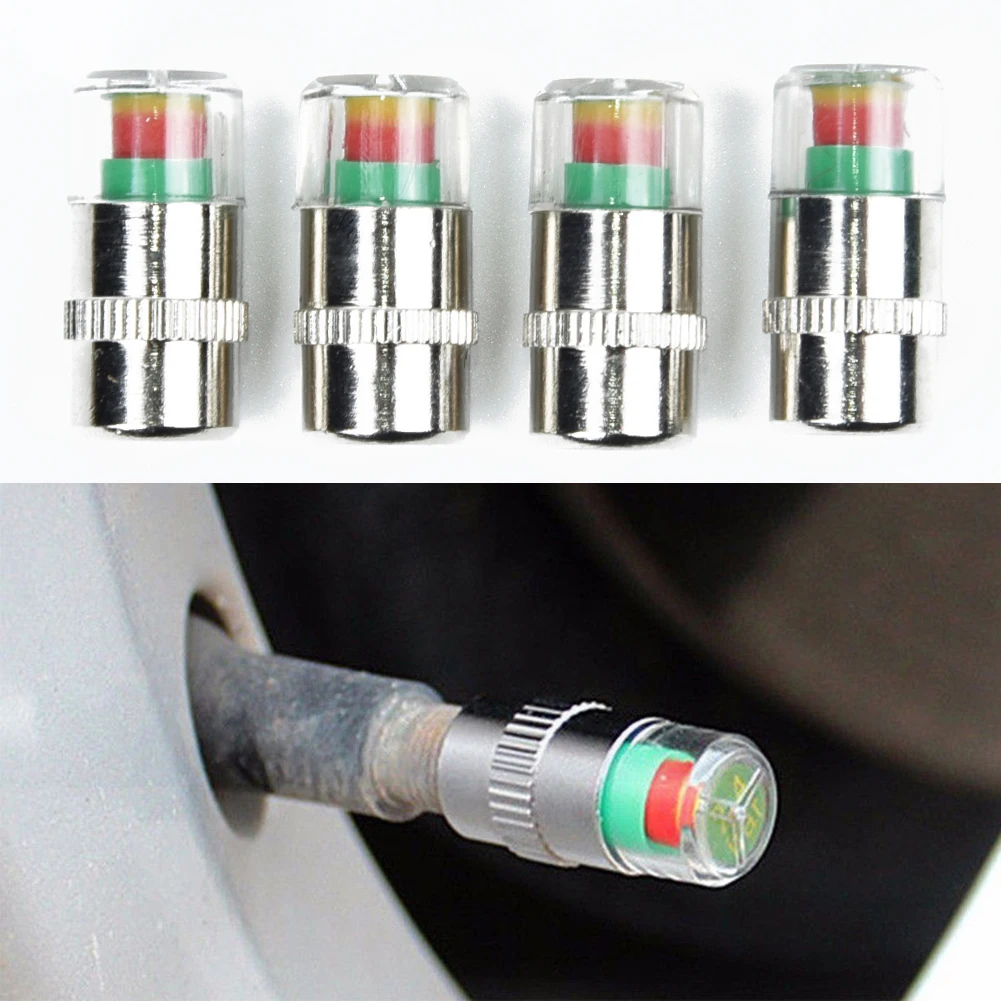 4 Pieces Auto Tire Pressure Sensor 38-32-36 PSI Stainless Steel Car Valve Tyre Cap Dust Monitor Tire Accessories