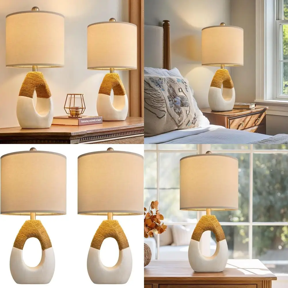 

19 Boho Style Small Table Lamps for Bedroom, Living Room, or Entryway - Rustic Rattan Decor for Nightstands and Sofa Tables in C
