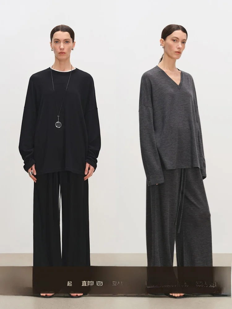 

MSBEAST Woolen Knitted Long Sve T-irt Set Lightweight Soft And Loose for Walking Casual Women's Spring Faion