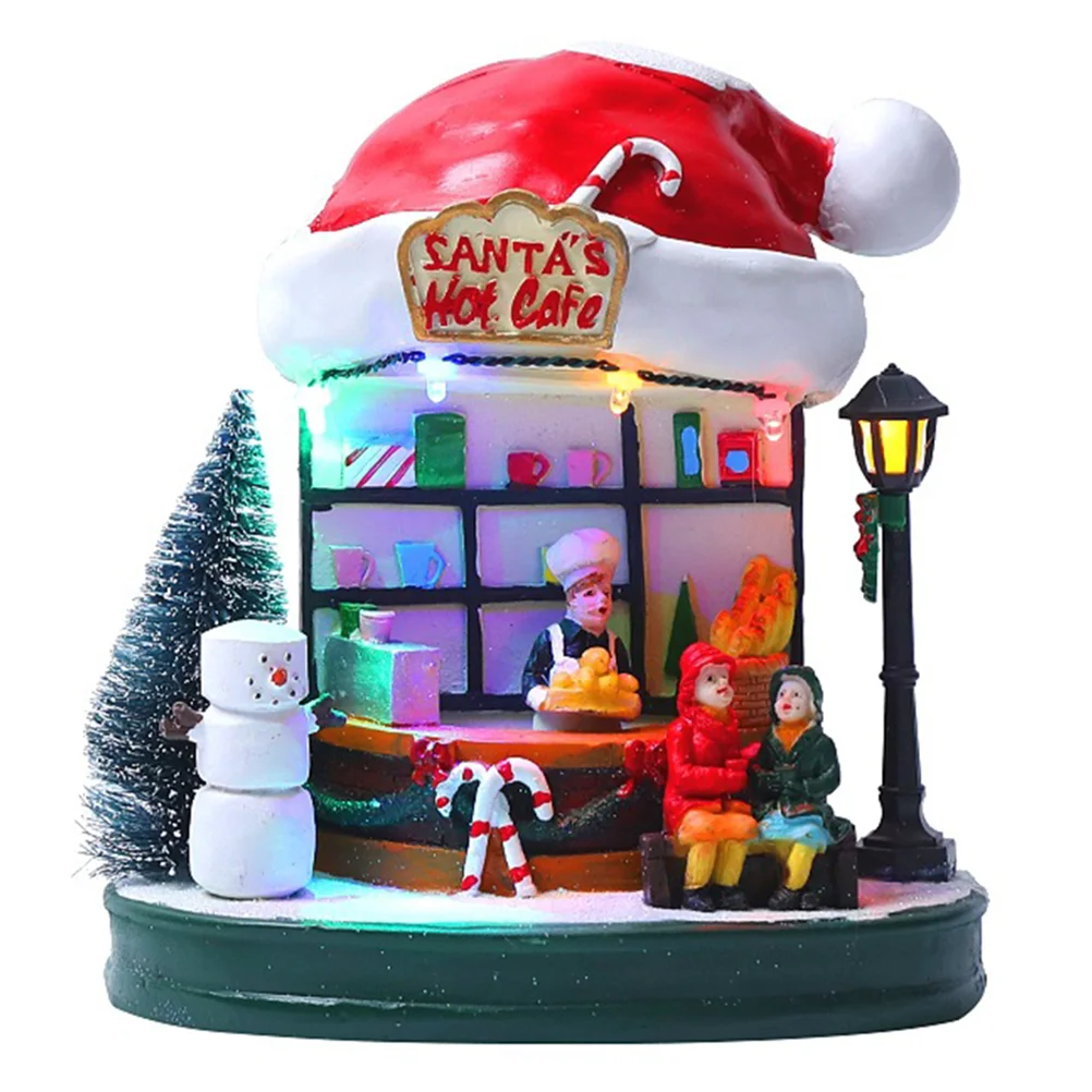 

Gift Cafe Decoration Christmas Sto Village Display Resin LED Lighting House Luminous Xmas