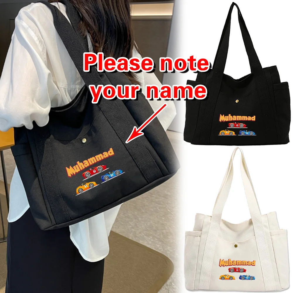 

Холщовая сумка на одно плечо с индивидуальным именем, модные минималистичные складные сумки для покупок, высококачественный пакет для хранения