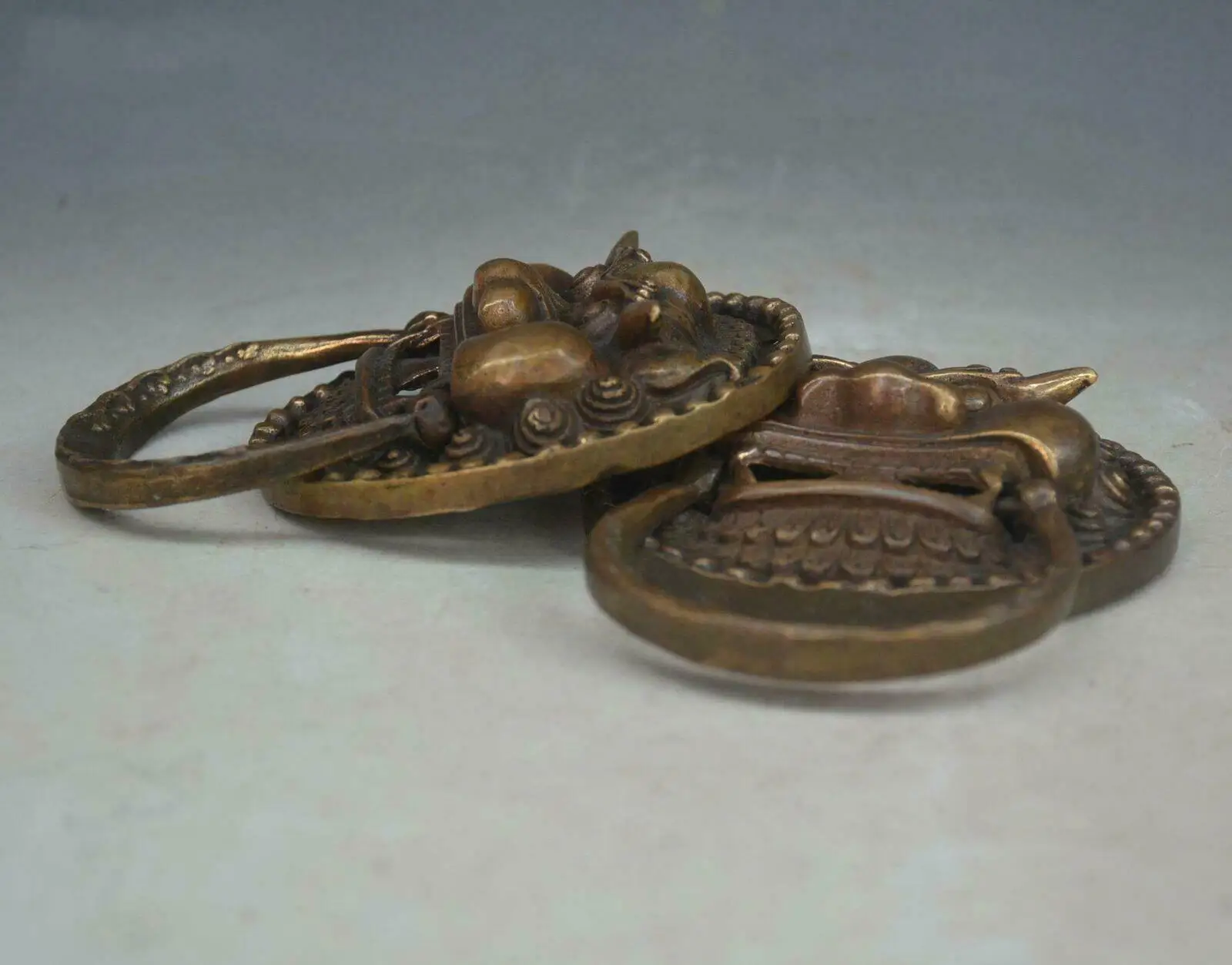 النحاس الصيني فنغ شوي فو فو الكلب الحرس الأسد رئيس مطرقة الباب الدائري زوج خمر ديكور المنزل #3