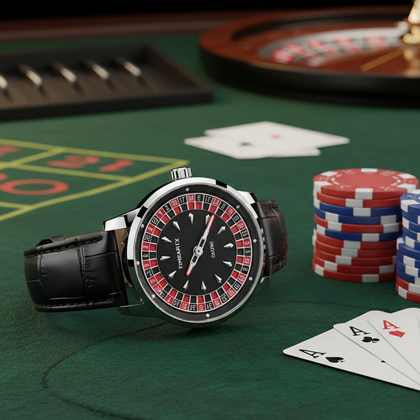 Men's Wristwatch With Luminous Dial Waterproof Leather Strap Roulette Design for Daily Wear