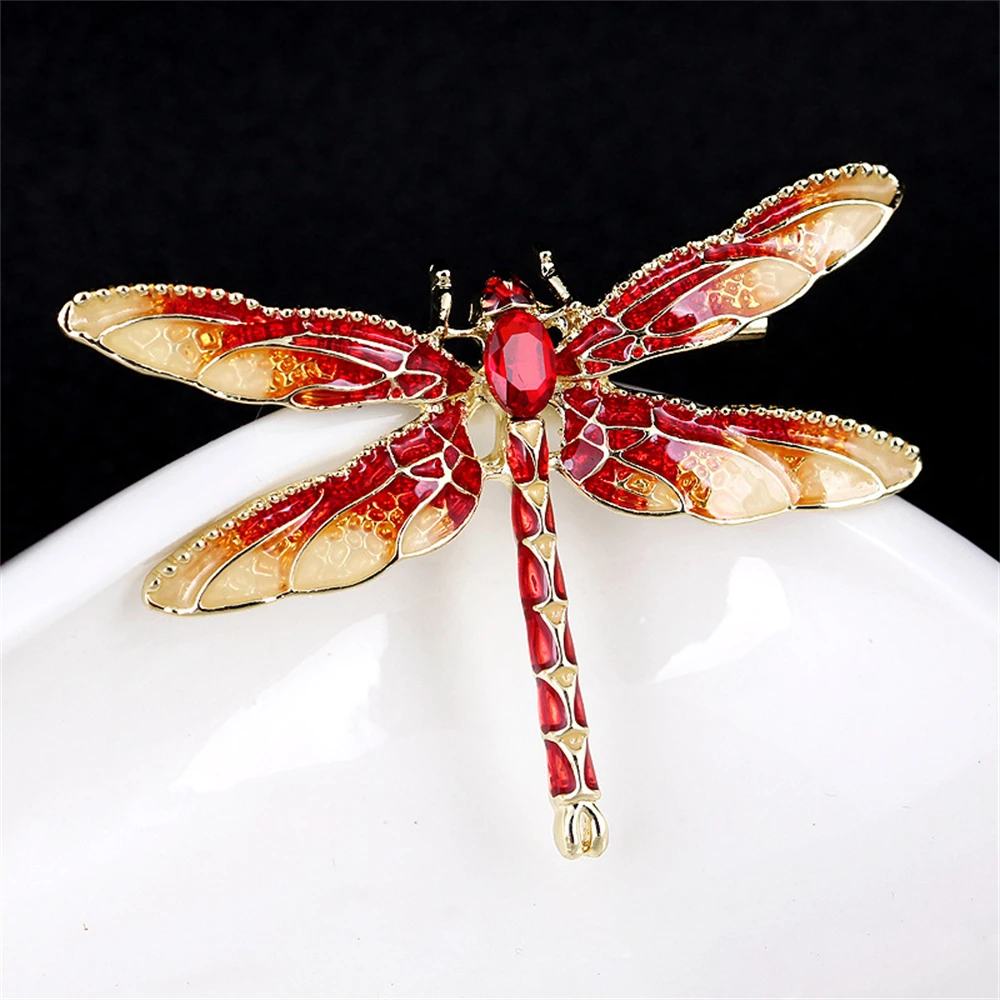 Exquisite Simulation Dragonfly Brooch Crystal Metal Lapel Pins for Women Sweather Shawl Shirt Fashion Jewelry Accessories Gift