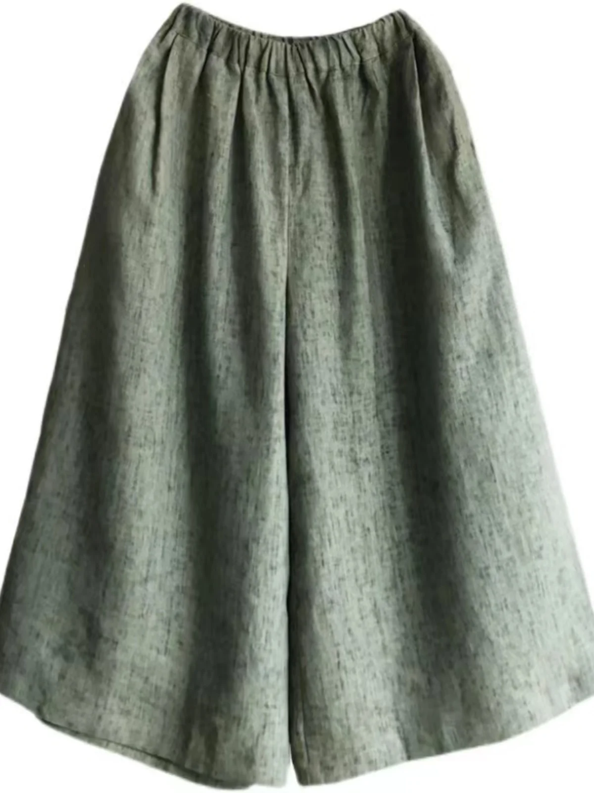 plus Size Women's Slimming Cotton Linen Wide Leg Pants High Waist Nine Point Thin Model Casual Trousers for Young Mothers