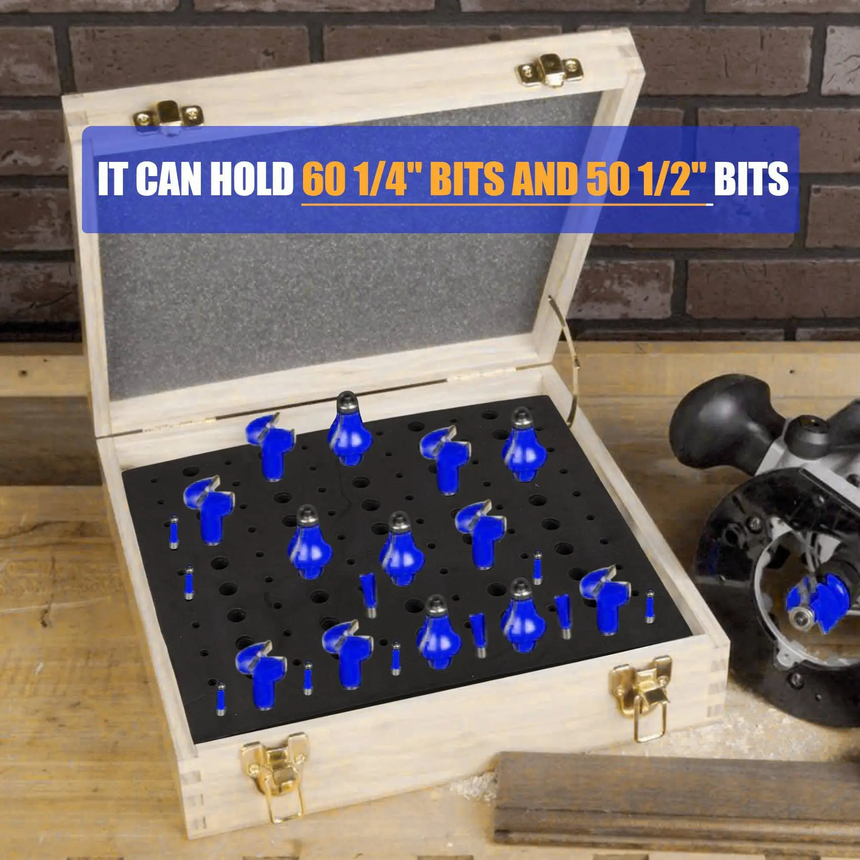 110 Holes Router Bit Tray Storage Holder for 1/4Inch 1/2Inch Shank Milling Cutters Brill Bits Organizer