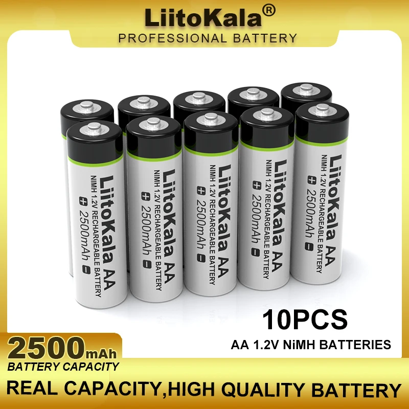 

10PCS Liitokala 1.2V AA 2500mAh Ni-MH Rechargeable Battery For Temperature Gun Remote Control Mouse Toy Batteries