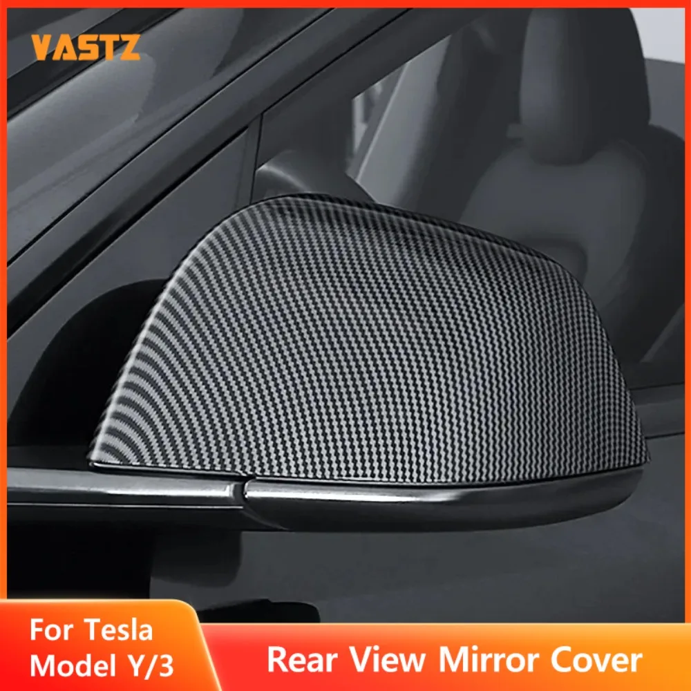 Carbon Fiber Pattern Side Door Mirror Cover for Tesla Model 3 Y 2022 2021 ABS Material Door Side Cow Horn Rear View Mirror Cover