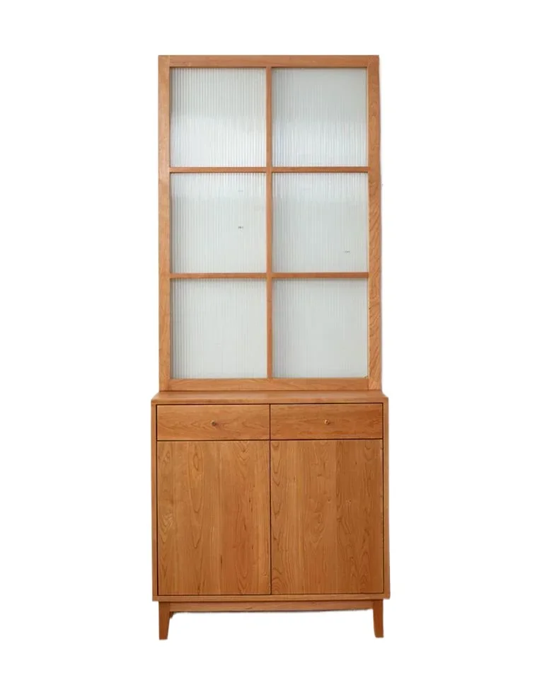 

Modern cherry wood simple floor-to-ceiling solid screen shoe cabinet, Nordic white glass partition cabinet