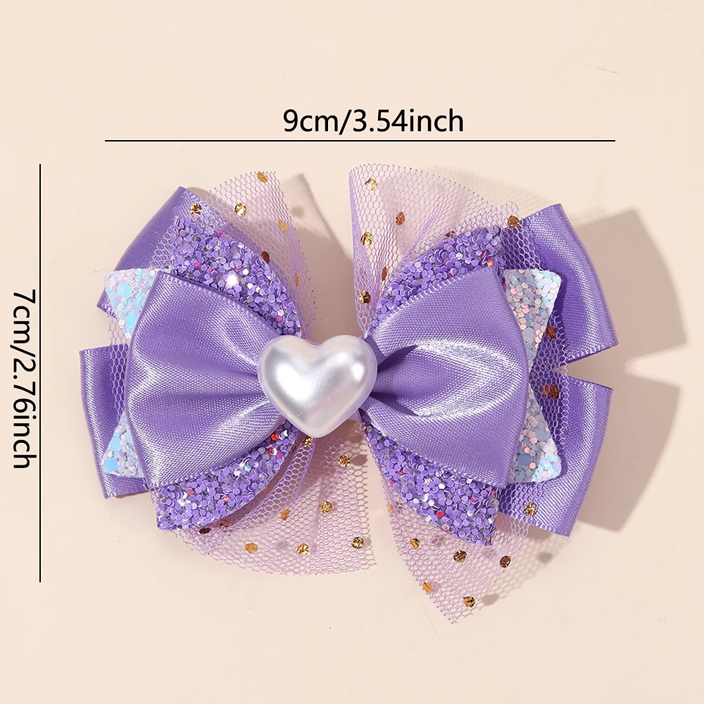 2 قطعة مقاطع الشعر القوس الشيفون العصرية للفتيات شبكة نقطة دبابيس الشعر بريق ثلاثة الطبقات Bownot باريت الأطفال أغطية الرأس اكسسوارات #4