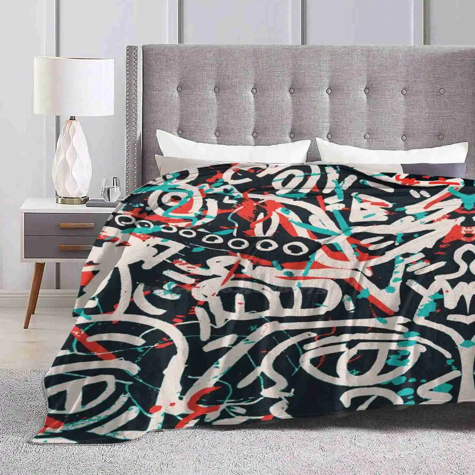 Street Art Graffiti Pattern Ink And Posca Fashion Soft Warm Throw Blanket Street Art Graffiti Posca Black Underground White Red